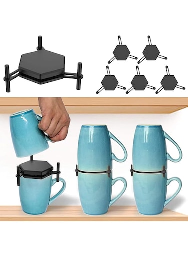 Airener 6Pcs Coffee Mug Holder, Stackable Coffee Cup Organizer, Adjustable Drinkware Stacker Organizer, Reusable Kitchen Cup Storage Organizer for Cupboard Space Saver