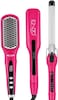 PrecisionWare Enzo EN-3955W 3-in-1 Platinum Collection Hair Styling kit, Versatile Hot Air Brush, Straightener, Curling Iron With Platinum Ceramic Technology-Intl Version (Pink)