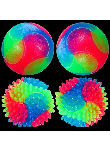 Spiralization Direct 4 Pcs Light Up Dog Balls, Glow in The Dark Interactive Dog Toys, Fun Flashing Elastic Spiky Balls, Bounce-Activated Puppy Toys for Fetch and Toss