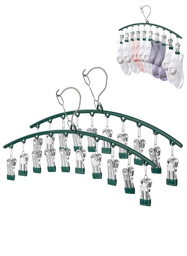 2Pack Clothes Hanger Metal Pants Hanger Hangers With Clips Closet Organizers and Storage(Green)
