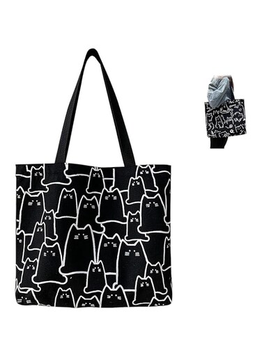 Cat Canvas Tote Bag，tote bag with zip，canvas bag， Cotton Reusable Shopping Bag with Pocket， Cute Cat Tote Beach Bags Aesthetic for Women As Gift