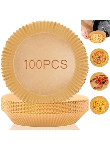 Nnewvante 100 PCS Air Fryer Disposable Paper Liner, Round Air Fryer Liners, Natural Parchment Paper for Air Fryer, Non-Stick, Oil-Proof, Food Grade Paper Liner for Baking Roasting Microwave (6.3 Inch)