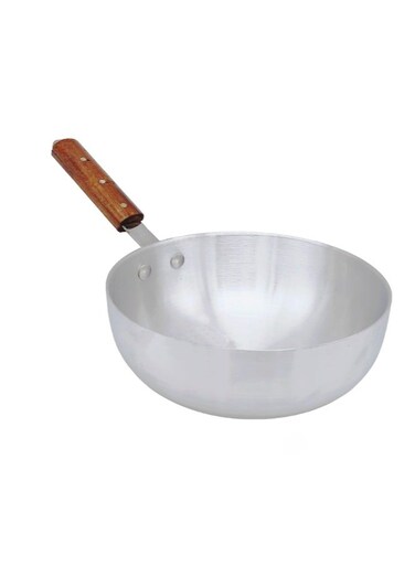 Cuisine Aluminium Deep Wok No. 8 &acirc;&euro;&ldquo; 20 cm Cooking Wok with Solid Wooden Handle, Durable Construction, Shiny Metal Finish, Easy to Clean, Ideal for Asian, Stir-Fry, and Saute Dishes