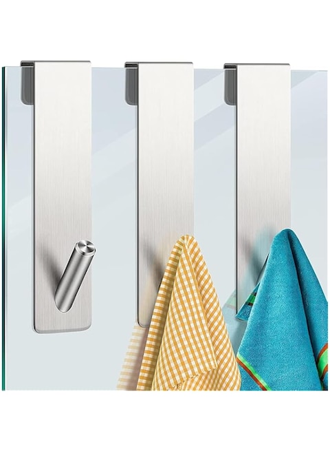 Elvyagod Shower Door Hooks Shower Towel Hangers Over Glass Door Shower Towel Rack Stainless Steel Towel Holder Towel Hanger Hooks for Bathroom Frameless Glass Shower Decor 3 Pieces 5.1 Inches (Silver)