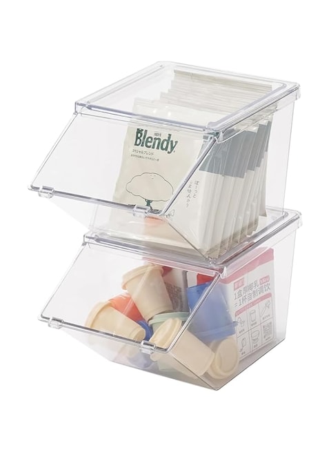 ANTOLE Tea Bag Holder,2 Pack Stackable Tea Bag Organizer with Lid,Dustproof Coffee Pod Holder,Multi-Purpose Food Storage Organizer Bins for Sugar Packet,Coffee,in Kitchen,Countertop,Pantry (2 Pack)