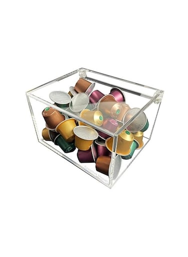Creative Planet Acrylic Coffee Capsule Holder Single Compartment with Hinge Lid. Elegantly Designed Storage Box Kitchen Organizer (Extended Version)