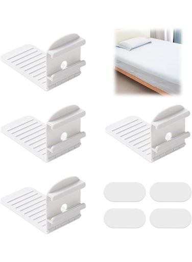 Bed Sheet Holders, Foldable Bed Sheet Fasteners, Lock Sheet Clips for Mattress, Prevent Loose Bedding, Adjustable Bed Sheet Straps, Easy Fixation, White, 4 Pieces
