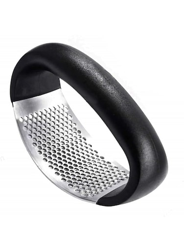 Garlic Press Stainless Steel Crusher and Rocker Plastic Portable Ginger Mincer Squeezer Chopper with Handle Manual Garlic Presser Curved Grinding Slicer Cooking Gadgets Tool for Kitchen