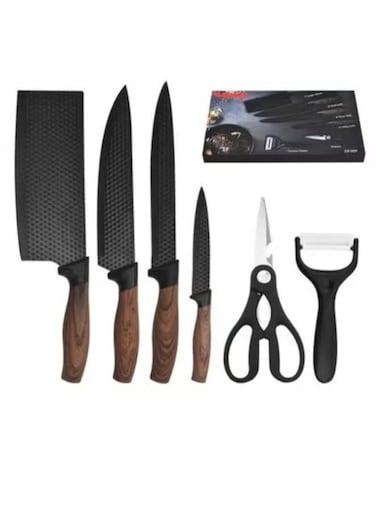 and shop 6-Piece Kitchen Knife Set with Scissors and Peeler &acirc;&euro;&ldquo; Stainless Steel, Rust-Proof, Non-Stick, Scratch-Resistant, Ergonomic Handle