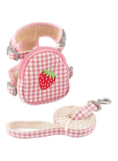 Cat Dog Harness Backpack and Leash Set, Cute Fruit Print Mesh Detachable Puppy Harness, Pet Travel Hiking Food Carrier Bag for Small Cats Dogs（Pink,S）