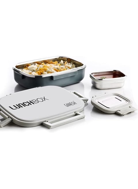 GANESH Stainless Steel Amaze Insulated Lunch Box with 4 Side Lock Lid, 900 ml and Inner Stainless Steel Container, 200 ml Easy to Carry Color May Vary