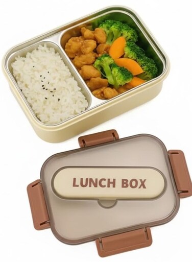 Stainless Steel Classic Lunchbox 1.4L &acirc;&euro;&ldquo; Bento Meal Box with 2 Compartment, Spoon and Integrated Cutlery Slot on Lid &acirc;&euro;&ldquo; Freezer, Dishwasher and Microwave Safe, Leakproof and Airtight with Dual Compartment, BPA-Free, Lightweight, Durable Food Container for Adults and Kids &acirc;&euro;&ldquo; Home, Office, School, Daycare, Travel