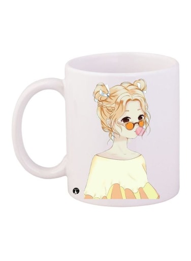 Cartoon Girl Printed Coffee Mug White/Beige/Yellow