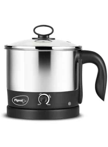 Pigeon Kessel Multipurpose Kettle (12173) 1.2 litres with Stainless Steel Body, used for boiling Water and milk, Tea, Coffee, Oats, Noodles, Soup etc. 600 Watt (Black &amp; Silver)
