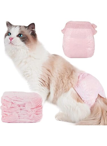 SWIUKPHE Khazna Cat Diapers, 10 Pieces of Disposable Pet Physiological Pants Female Dog Female Cat Stretch Wrap Diapers Super, pink, M