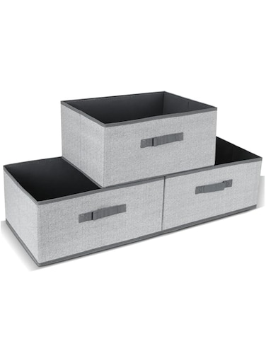 BENMENG Fabric Bins [3-Pack], Foldable Cube Baskets Storage Boxes for Shelves, Closet, Bookshelf, Nursery Organizer Containers