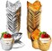100 Pcs Baking Paper Cups, Silver &amp; Gold Tulip Muffin Liners for Medium Large Cupcakes, Suitable for Party &amp; Birthday Celebrations