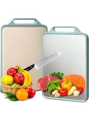 Stainless Steel Cutting Board, 2 Sided Non Toxic Large Chopping Board for Chopping Meat/Vegetables, Stainless Steel/Wheat Straw PP, Kitchen Gifts Easy to Clean Large 39.5 * 30.5CM, Mint Green