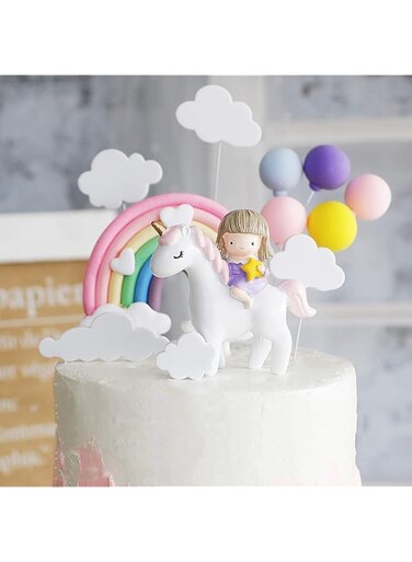 MINGSHIJX Unicorn Cake Topper Set Unicorn Girl Princess Cake Decoration Set Handmade Happy Birthday Cake Topper Include Rainbow Cloud Balloon Shape