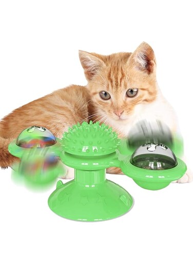 Cdipesp Windmill Cat Toy, Interactive Cat Toys Kitten Turntable Massage Toy (Green)