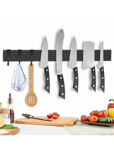 THE WHITE SHOP Magnetic knife holder for wall&mdash;with 2 hooks, No Drilling 10 Inch black knife magnetic strip, Powerful knife magnet rack, include Adhesive Tape and screw (Size : 400MM)