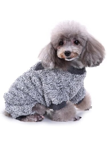 Winter Dog Clothes for Small Dogs Boy Girl Warm Flannel Sweater Cute Funny Pet Puppy Clothing Cat Doggie Coat (Grey, L)