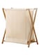 GGEROU Bamboo Wood Laundry Hamper Sorter Bin, Waterproof Portable and Collapsible Folding Clothes Basket Storage with Removable Poly/Cotton Liner Fabric Bag, X Frame - Made of Natural Bamboo (White)