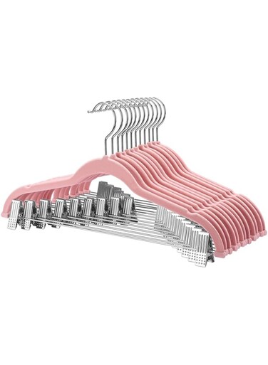 HOUSE DAY Velvet Skirt Hangers 20 Packs Velvet Hangers with Clips Ultra Thin Non Slip Velvet Pants Hangers Space Saving Clothes Hanger (Rose Pink)