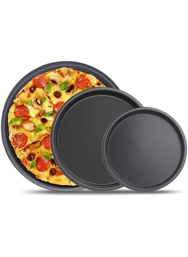lijunjp 3Pcs Pizza Bakeware Set, Carbon Steel Non-Stick Coating for Oven Baking, Round Deep Dish Pizza Pan Pie Pans, Dishwasher Safe, for Kitchen, Party, Commercial