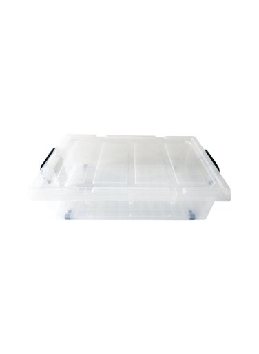Underbed Storage Box 25L Transparent Plastic Organizer with Partitions and Lid Multipurpose Container
