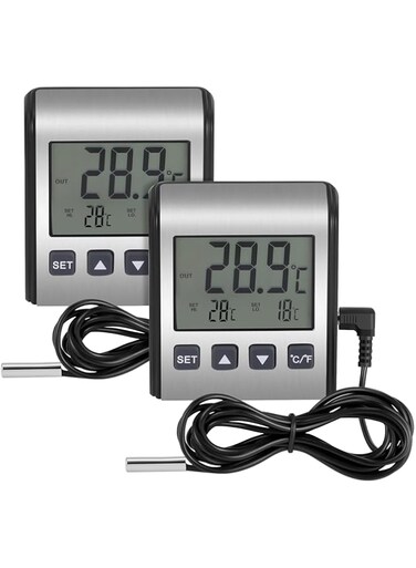 TERRIFI 2 PCS Digital Refrigerator Thermometer - Freezer Thermometer with Stainless Panel, High and Low Temperature Alarm, LCD Display, Sensor Magnet Probe for Fridge, Kitchen, Indoor and Outdoor Use