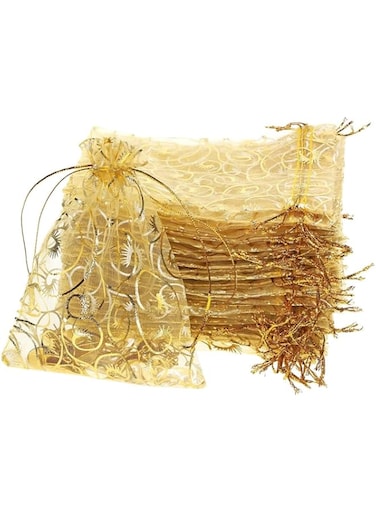 ELECDON Organza Bag, Drawstring Pocket, 100 Pieces Wedding Favors Small Gift Bags (Gold, 3.9in x 4.7in)