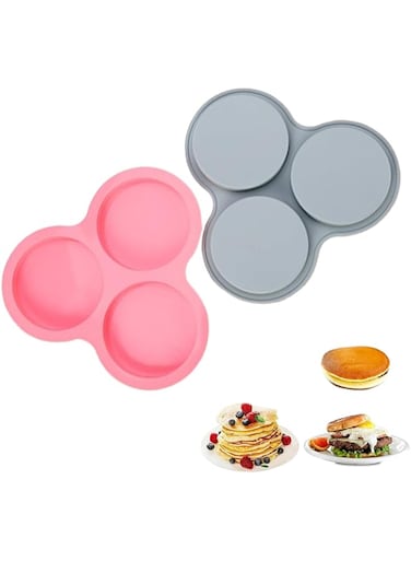 Duomama 2PCS Silicone Air Fryer Egg Mold Pan - Non-Stick Baking Tray for Great Shaped Eggs - 3 Cavity Muffin Pans for Hamburger Buns - Must-Have Air Fryer Accessory