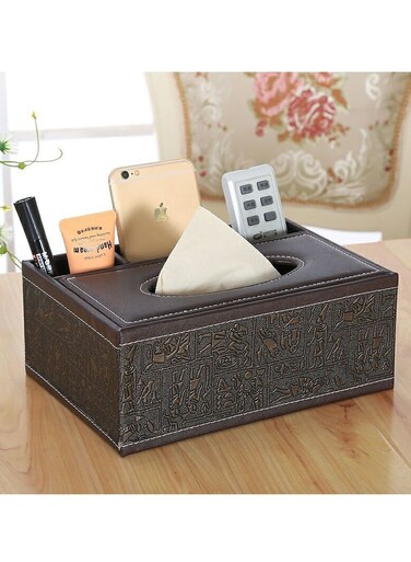 Multifunctional Tissue Box Cover Holder,PU Leather Nightstand Organizer For Bathroom Vanity Countertops Decor,Napkin Dryer Dispenser