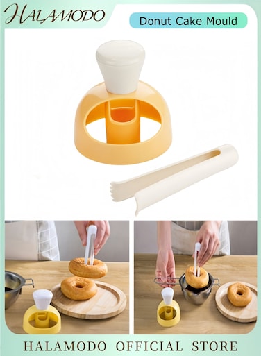Donut Cake Mould Donut Cake Mould Cookie Cutter Round with Dipping Plier Cake Mold Biscuit Cutter Non-Stick Mold Baking DIY Donut Tools for Baking Donut
