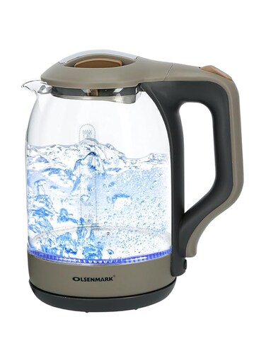 Olsenmark OMK2394 Illuminating Glass Kettle   Boil Dry Protection &amp; Auto Shut Off   Fast Boil &amp; Easy to Clean   Ideal for Hot Water, Tea or Coffee   1.8L Cordless Kettle   1500W
