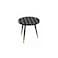 Modern Round Side Table with LED Lights, Hexagon Pattern Top, Black Metal Legs with Gold Tips