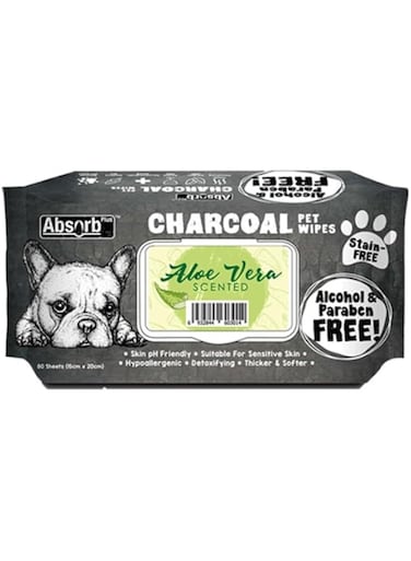 Absolute Charcoal Aloe Vera Pet Wipes (80 Sheets)