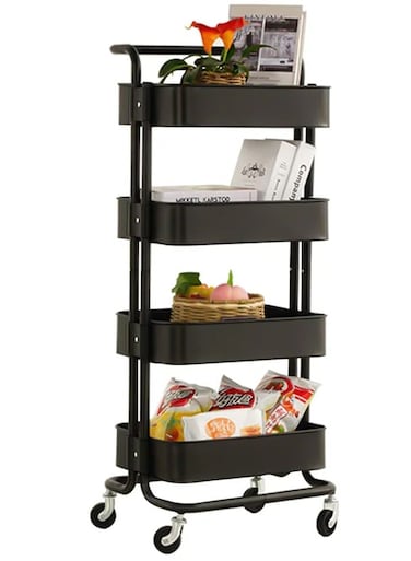 4-Tier Metal Rolling Utility Cart,Craft Art Cart,with 2 Lockable Wheels Storage Organizer Shelf for Kitchen, Bedroom, Bathroom, Office, Living Room
