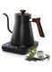 BIGTHREE Electric Kettle Gooseneck with Wooden Handle, Stainless Steel Water Boiler with Temperature Display, Pour Over Kettle for Coffee and Tea, Keep Warm Function, 1L
