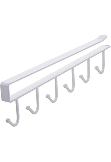 ECVV 1PCS Iron 6 Hooks Storage Shelf Wardrobe Cabinet Metal Under Shelves Mug Cup Hanger Bathroom Kitchen Organizer Rack Holder White