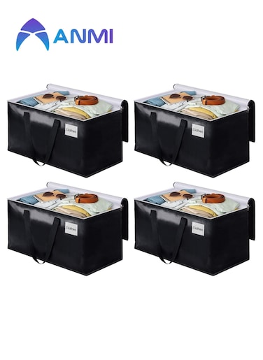 93L Heavy Duty Moving Bags with Zipper for Storage Great for moving, Storage and Travel (4 Pack Black)