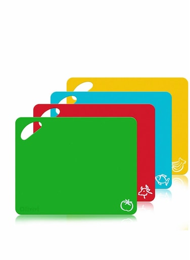 Board Set Flexible Plastic Chopping Board Set Mats with Food Icons Easy-Grip Handles BPA-Free Non-Porous Easy to Clean Nonslip Antimicrobial Dishwasher Safe Set of 4