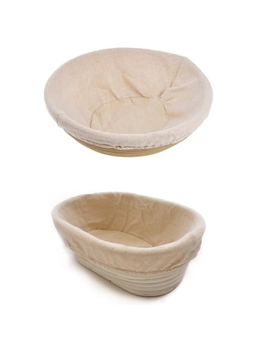 Bread Basket Set of 2 - Round 9 Inch &amp; Oval 10 Inch, for Sourdough Bread Making Proofing Rising, Natural Rattan Bowl Container, Includes Linen Liner Cloth.