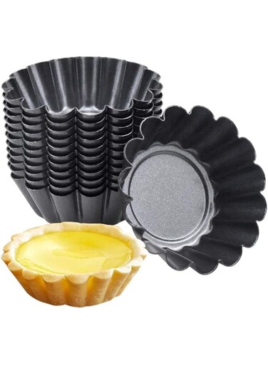 12 Packs Egg Tart Mold, Size 6.5 x 2.3cm, Cupcake Pudding Tartlet Mold Muffin Baking Cups Pan Baking Tool, Carbon Steel