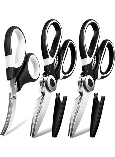 Scissors All Purpose 3 Pack - Heavy Duty Stainless Steel Cooking Shears for Cutting Meat, Food, Fish, Poultry Multipurpose Sharp Sissors for Dishwasher Safe