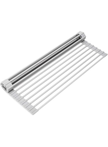 Kameety Roll up Dish Drying Rack Over the Sink Kitchen Roll up Sink Drying Rack Portable Dish Rack Dish Drainer Foldable SUS304 Stainless Steel Dish Drying Rack (17.5" x 13.1")