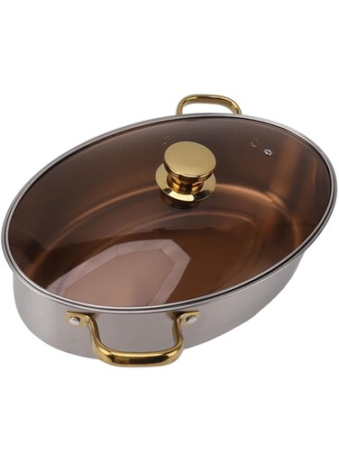 Stainless Steel Fish , Multi-Use Oval Fish Steam Pot with Rack, Ceramic Pan Lid, 304 Stainless Steel Multi Use Cookware for Steaming Fish, Boiling Soup