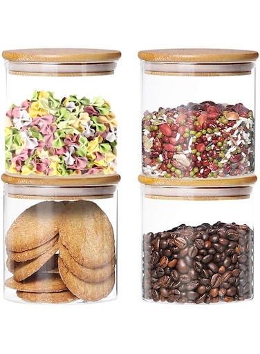 Dabacc 4 Pack Glass Jars with Airtight Bamboo Lids, Glass Kitchen Canisters Clear Container for Food Storage of Dry Goods, Cookie, Candy, Spices, Coffee Beans and More, 18.6 OZ