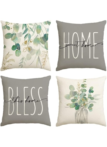 KASTWAVE Throw Pillow Covers, Set of 4 Eucalyptus Leaves Throw Pillow Covers Decorative Pillow Cases for Sofa Couch Living Room Outdoor (45 * 45 cm)